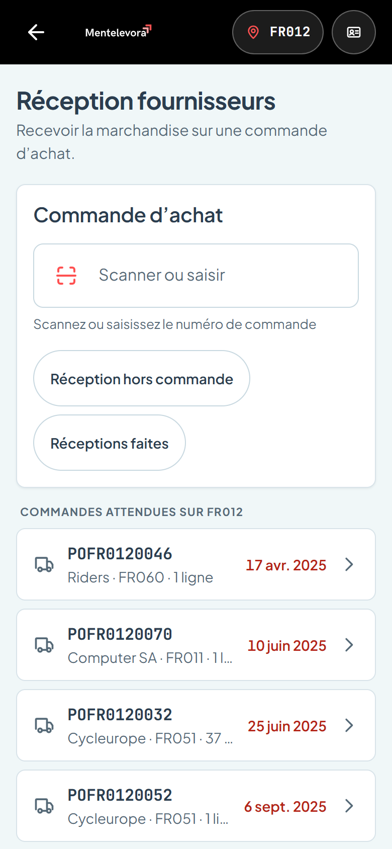 Réception fournisseurs : scanner une commande d’achat